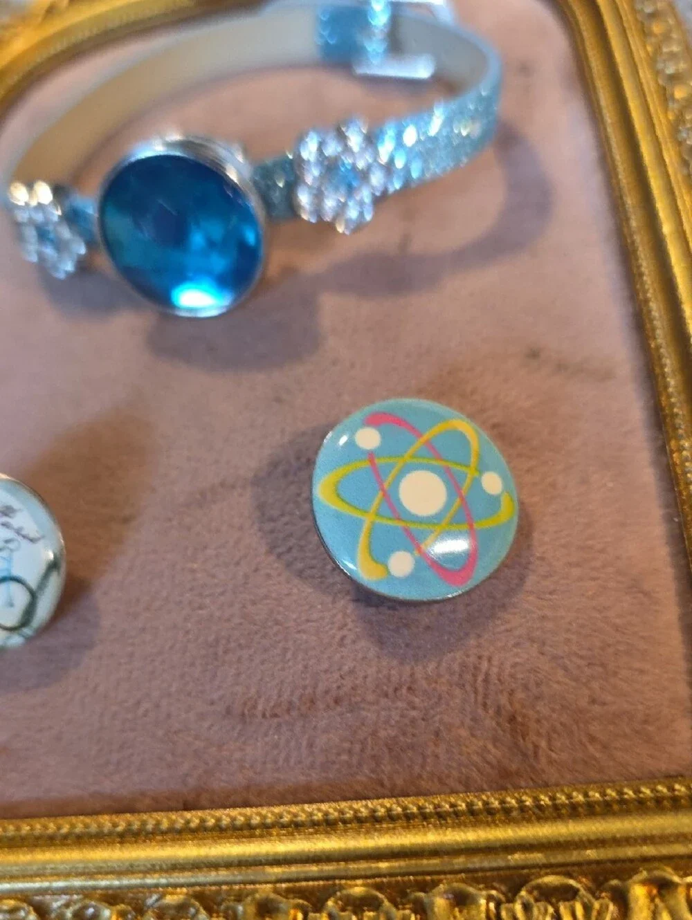 Retro Snap Button Jewelry Set – Blue Glitter Bracelet + 3 Charms!